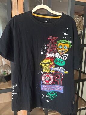 Screenshot graphic tee skull patches streetwear short sleeve skate Tshirt